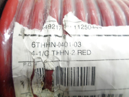 NEW RED COPPER BUILDING WIRE 6 THHN-0401-03 4-1C THHN-2 50' LENGTH R32