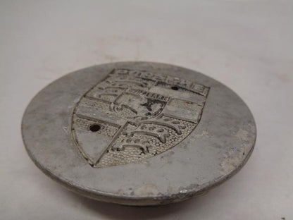 PORSCHE CENTER CAP METAL FLAT FACE W/ ENGRAVED CREST USED GENUINE R23