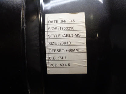 NEW ASANTI BLACK LABEL ABL3-MS BLACK W/ MACHINED FACE WHEEL 20X10 ET40 5X115 WR