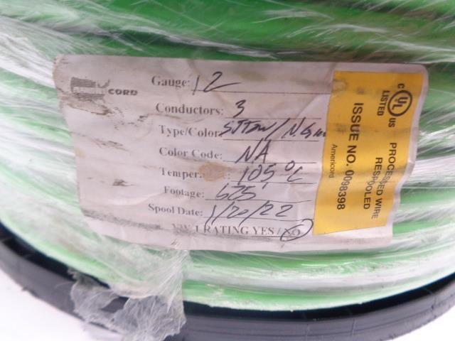 AMERICORD 12 AWG 3 CONDUCTOR SJTOW NEON GREEN THERMOPLASTIC BULK CABLE 625FT R12