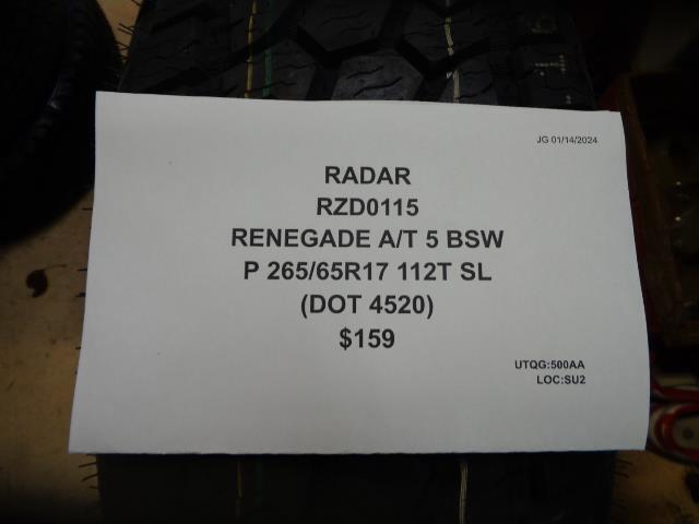 RADAR RENEGADE A/T 5 BSW P 265 65 17 112T SL TIRE RZD0115 CQ1
