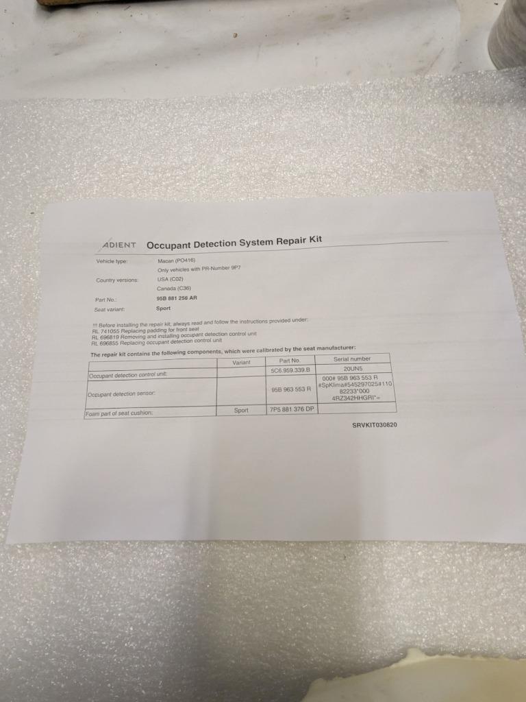 PORSCHE 95B881256AR OCCUPANT DETECTION SYSTEM REPAIR KIT FOR MACAN NEW PGB2