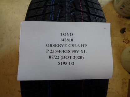 4 NEW TIRES TOYO OBSERVE GSI-6 HP 235 40 18 95V XL 142810