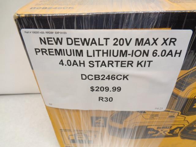 NEW DEWALT 20V MAX XR PREMIUIM LITHIUM-ION 6.0AH 4.0AH STARTER KIT DCB246CK R30