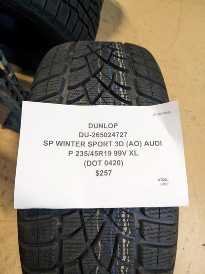 DUNLOP SP WINTER SPORT 3D (AO) AUDI P 235 45 19 99V XL TIRE 265024727