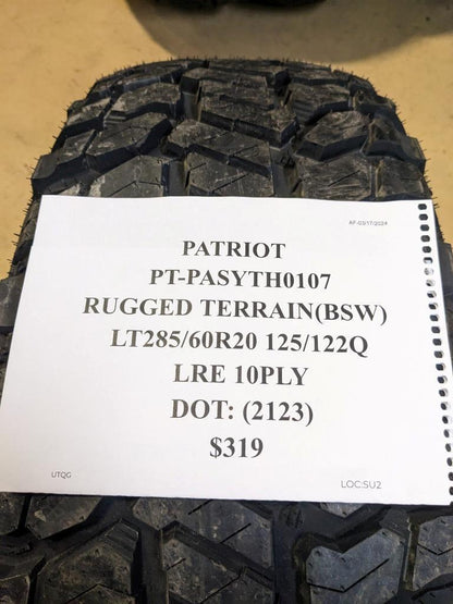 2 PATRIOT RUGGED TERRIAN BSW LT 285 60 20 125/122Q LRE 10PLY TIRES PASYTH0107