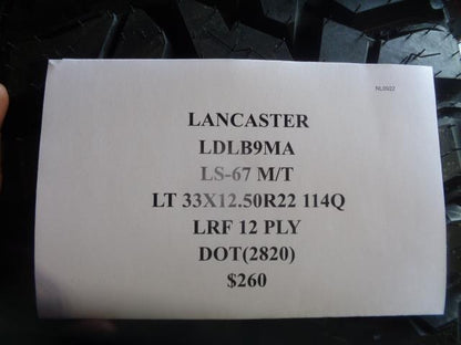LANCASTER  LS-67 M/T LT 33 12.5 22 114Q  LRF 12 PLY TIRE LDLB9MA SU16