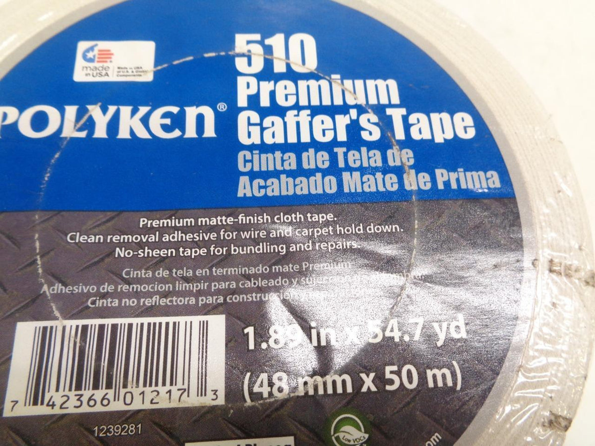 NEW POLYKEN 510 PREMIUM GAFFER'S TAPE 1.89"x54.7yd WHITE 2 PACK R28