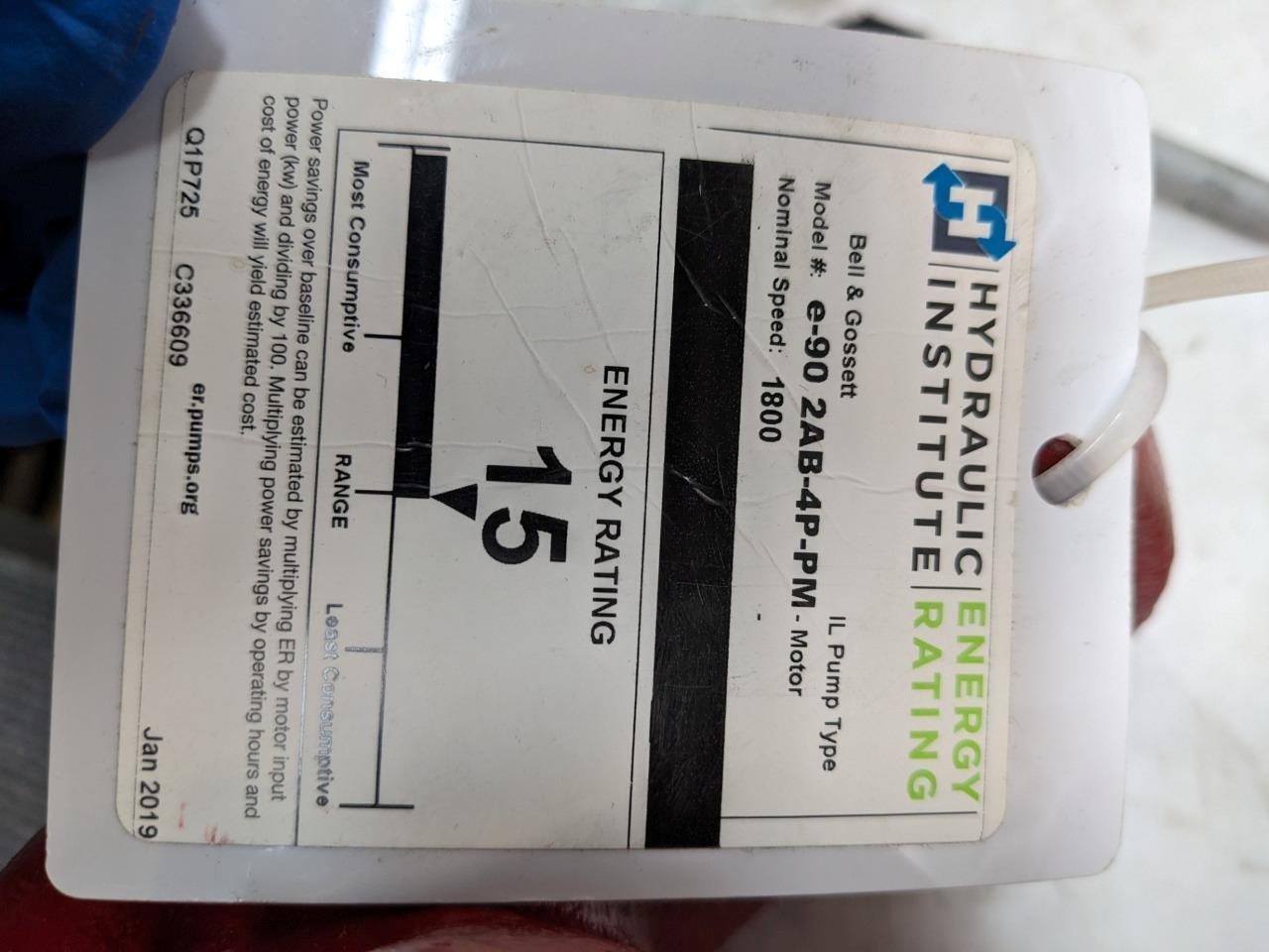 BELL & GOSSETT SERIES E-90 1HP 1800 RPM 80 GPM PUMP C336609-01-H22 R11