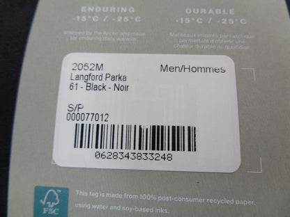 CANADA GOOSE MENS LANGFORD PARKA BLACK S/P 2052M NEW SR