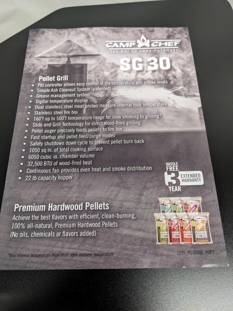 CAMP CHEF PG30SGGC WIFI HOPPER AND ACCESSORIES/PARTS WITHOUT SG 30 GRILL NEW B2