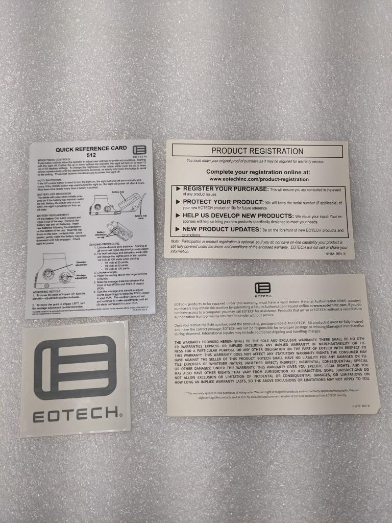 EOTECH HWS 512 A65 HOLOGRAPHIC WEAPON SIGHT BLACK FOR WEAVER RAIL NEW FOC