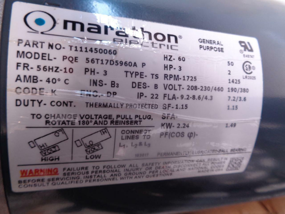 NEW MARATHON ELECTRIC PQE56T17D5960AP CONDENSER FAN MOTOR T111450060 H1
