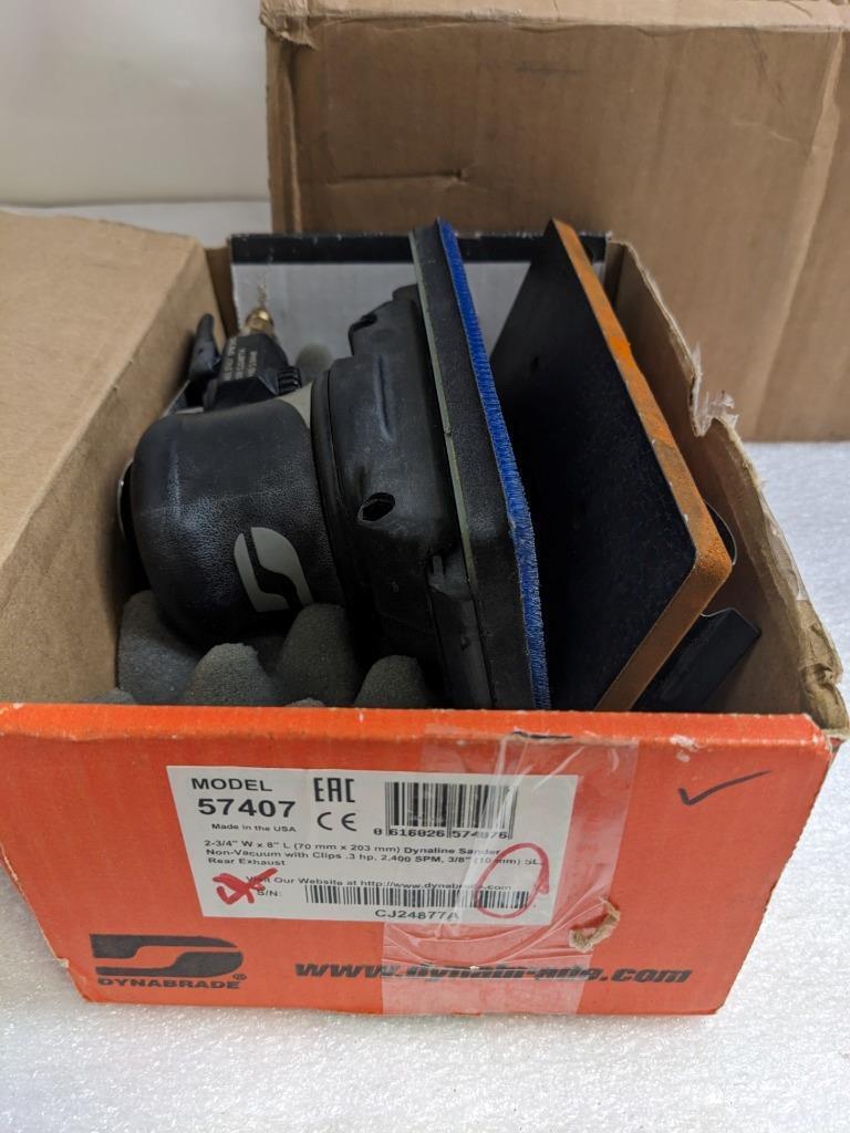 DYNABRADE 01845 AIR MOTOR 7200 RPM & DYNALINE SANDER 57407 2-3/4"X8" NEW BSR3.1