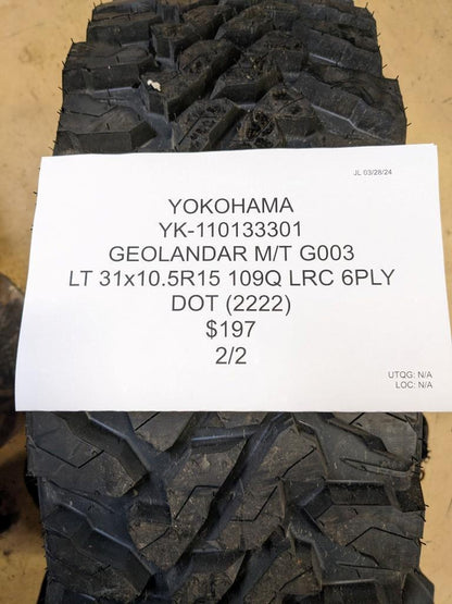 2 YOKOHAMA GEOLANDAR M/T G003 LT 31 10.5 15 109Q LRC 6PLY TIRES 110133301 BQ2