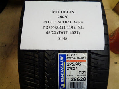 1 NEW TIRE MICHELIN PILOT SPORT AS 4 275 45 21 110Y XL 28628