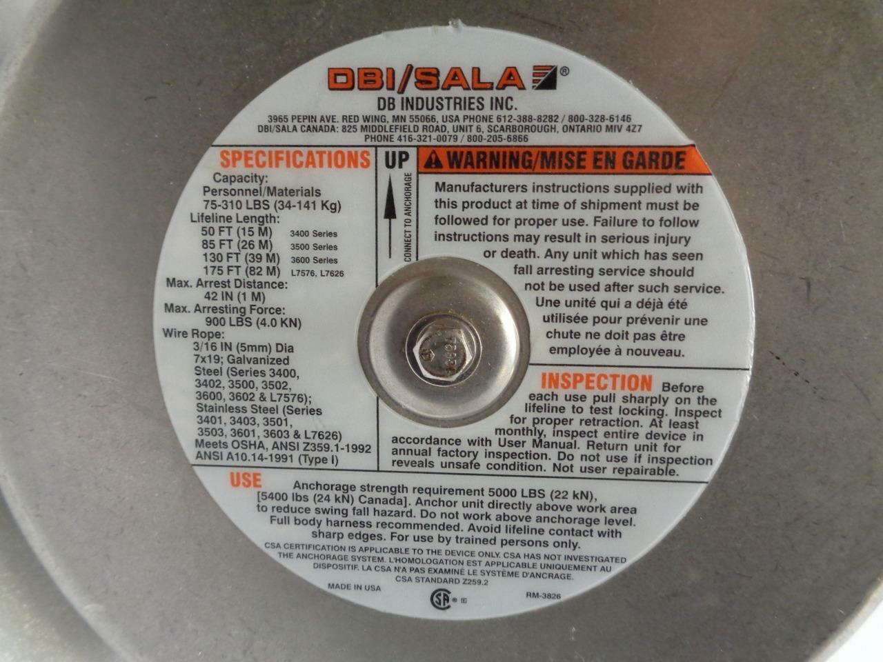 DBI-SALA 50 ft. Sealed SRL with Retrieval Winch and Mounting Bracket L3602-1