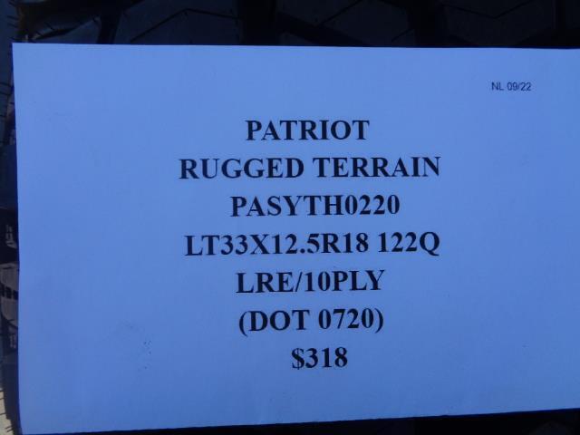 1 NEW  PATRIOT RUGGED TERRAIN  LT 33 12.5 18 122Q LRE TIRE PASYTH0220 SU16