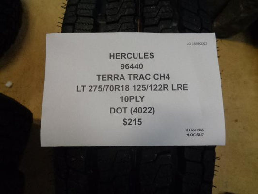1 HERCULES TERRA TRAC CH4 LT 275 70 18 125/122R LRE 10PLY TIRE 96440 BQ1 SU7