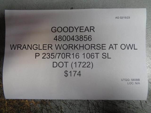 1 GOODYEAR WRANGLER WORKHORSE AT OWL P 235 70 16 106T SL 480043856 TIRE BQ1