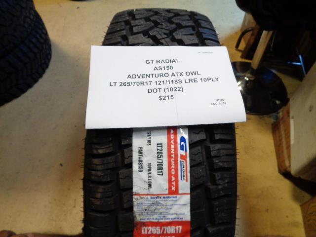 2 GT RADIAL ADVENTURO ATX OWL LT 265 70 17 121 118S LRE TIRES 10PLY AS150 CQ1