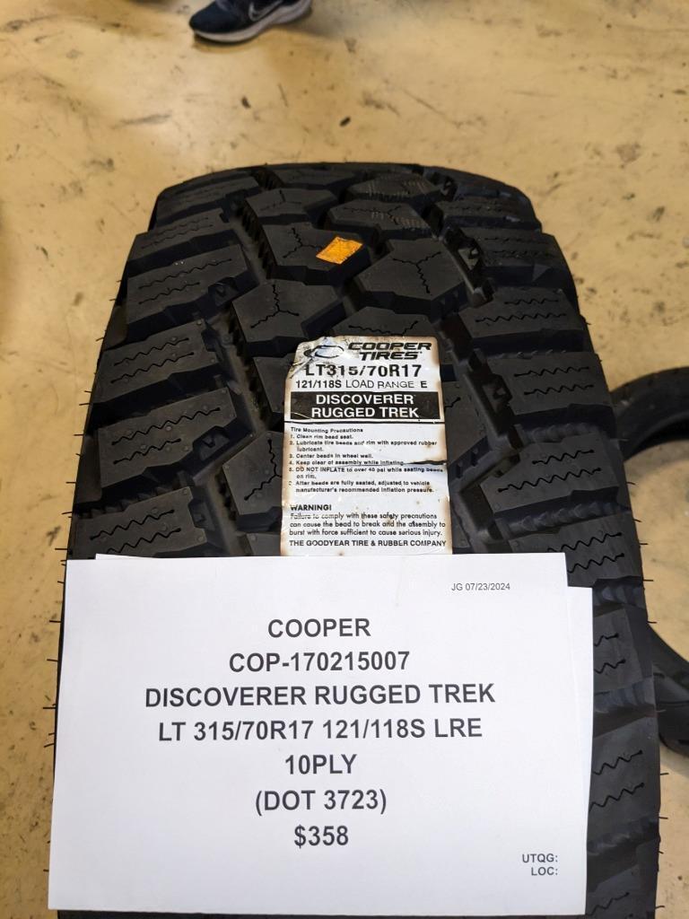 COOPER DISCOVERER RUGGED TREK LT 315 70 17 121/118S LRE 10PLY TIRE 170215007 CQ3