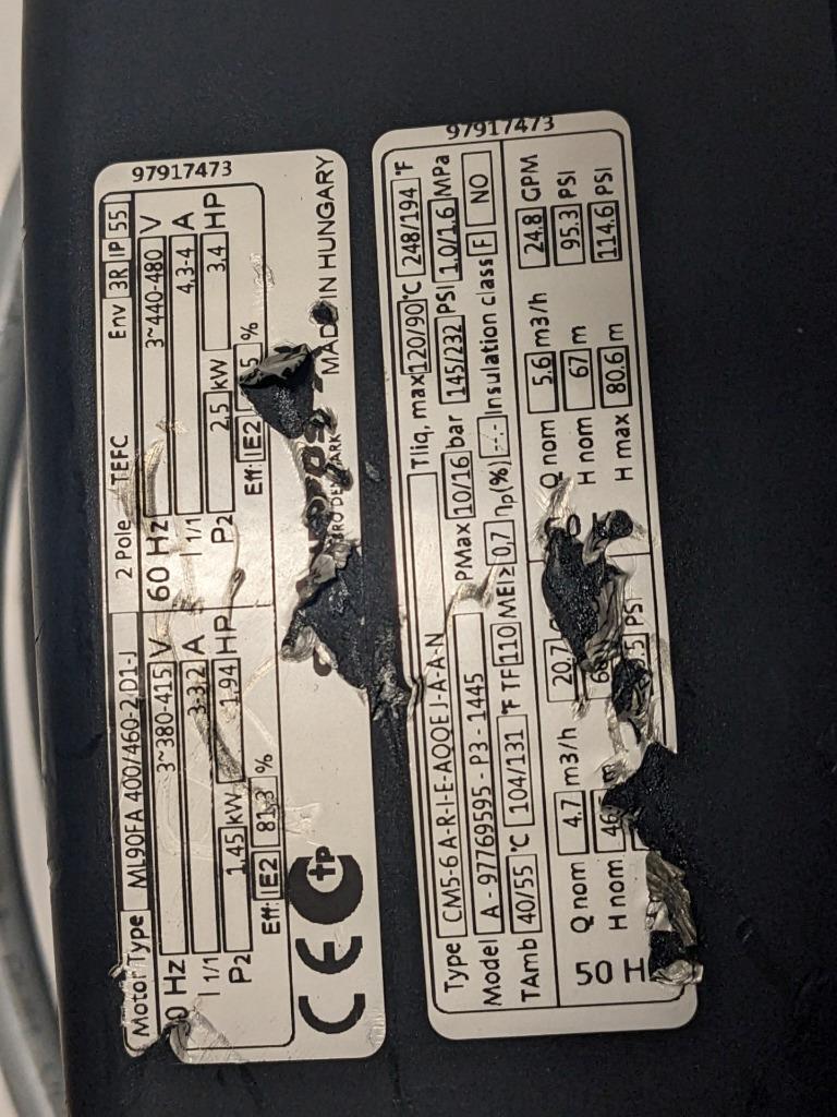 GRUNDFOS ML90FA 400/460-2 D1-J 50/60hz 3HP MOTOR PUMP BSRG6