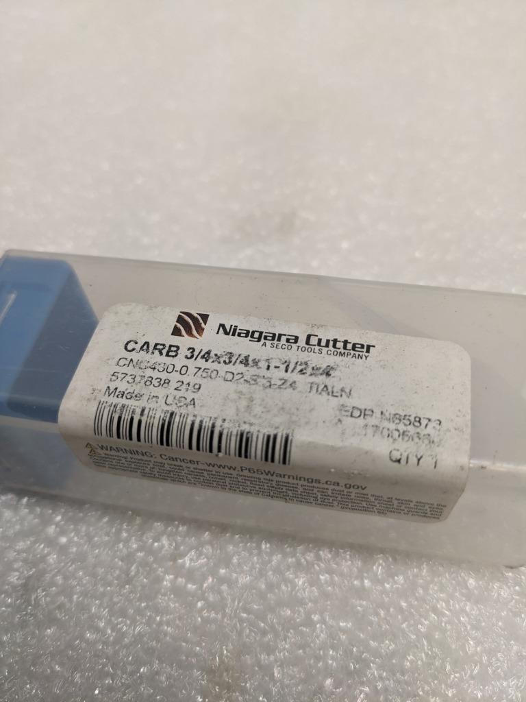 NIAGARA CUTTER SQUARE END 3/4" DIAM 2-1/4" 4 FLUTE SOLID CARBIDE NEW R29