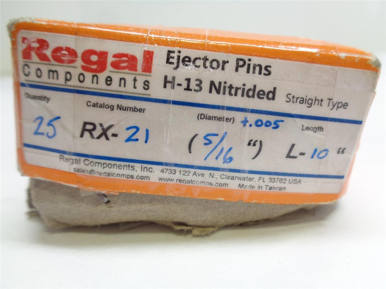 25 PACK OF REGAL COMPONENTS NITRIDED EJECTOR PINS ERX-21 +.005 L-10 R12TA