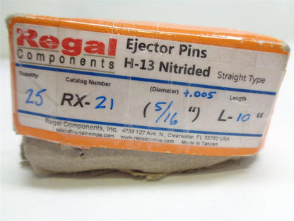 25 PACK OF REGAL COMPONENTS NITRIDED EJECTOR PINS ERX-21 +.005 L-10 R12TA