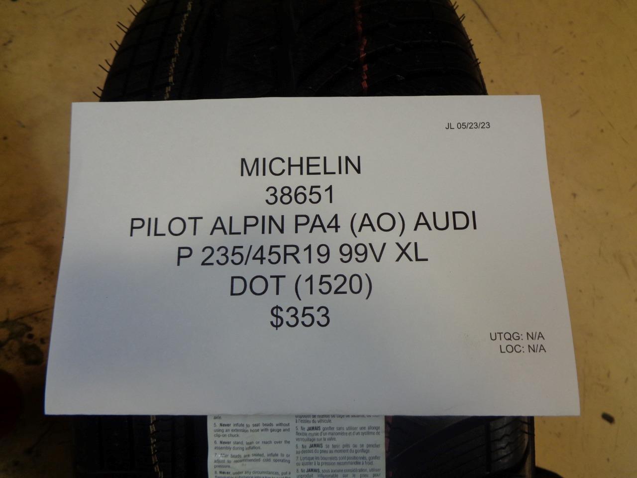 MICHELIN PILOT ALPIN PA4 (AO) AUDI P 235 45 19 99V XL ALL SEASON TIRE 38651 BQ3