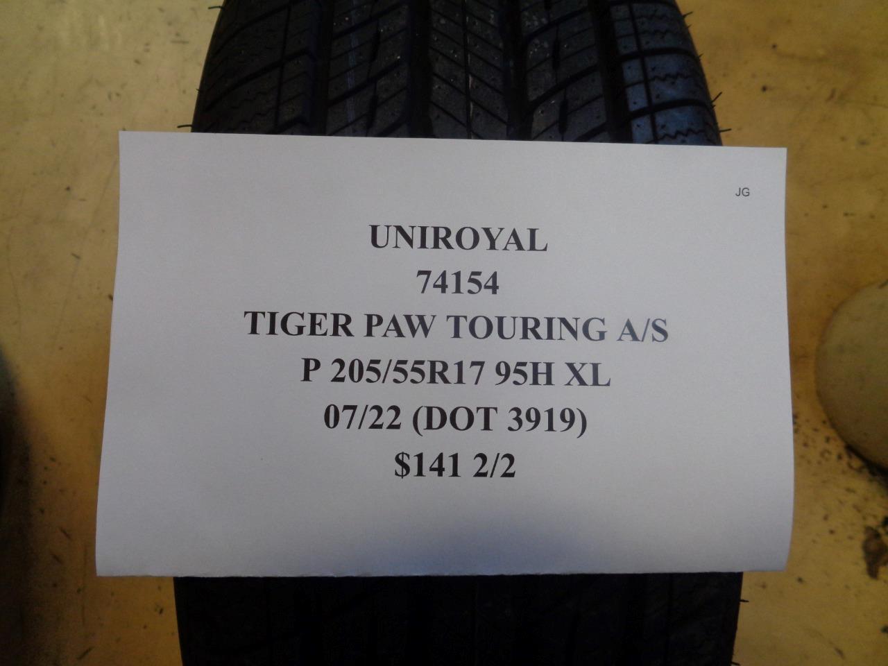 2 NEW TIRES UNIROYAL TIGER PAW TOURING AS 205 55 17 95H XL 74154 BQ2