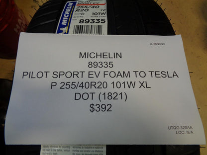MICHELIN PILOT SPORT EV FOAM (TO) TESLA P 255 40 20 101W XL TIRE 89335 BQ3