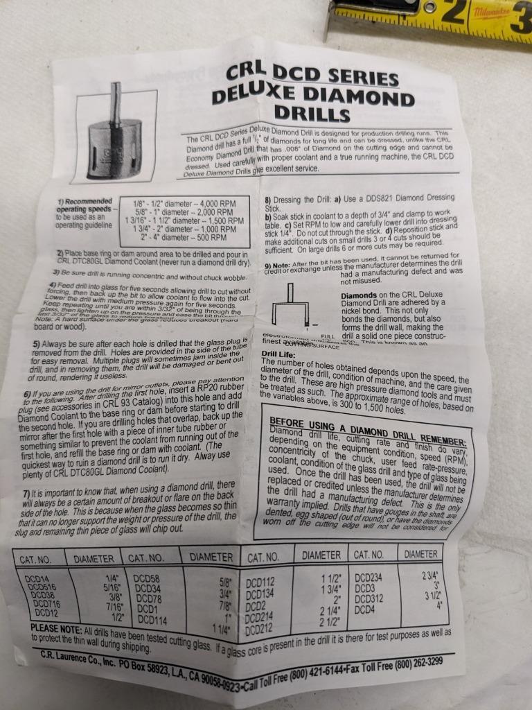 CRL HBT316 331747/023 3/16" BELGIAN THREAD ELECTRO-FORMED DIAMOND DRILL NEW D0