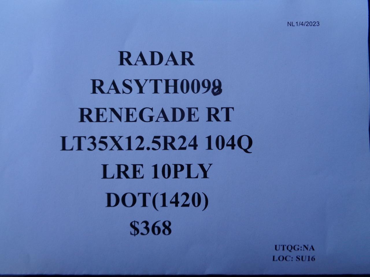 2 RADAR RENEGADE RT LT 33 12.5 24 104Q LRE TIRES RASYTH0098 SU16