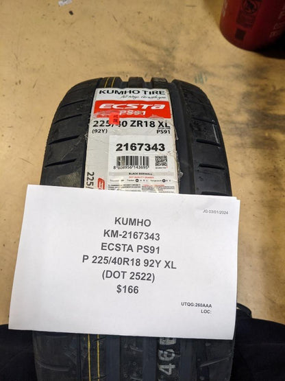 KUMHO ECSTA PS91 P 225 40 18 92Y XL TIRE 2167343 CQ1