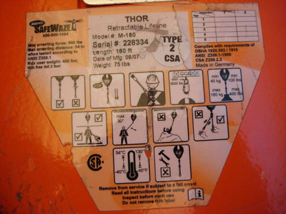 IKAR SAFEWAZE THOR M-160 RETRACTABLE LIFELINE 160FT NEW H1
