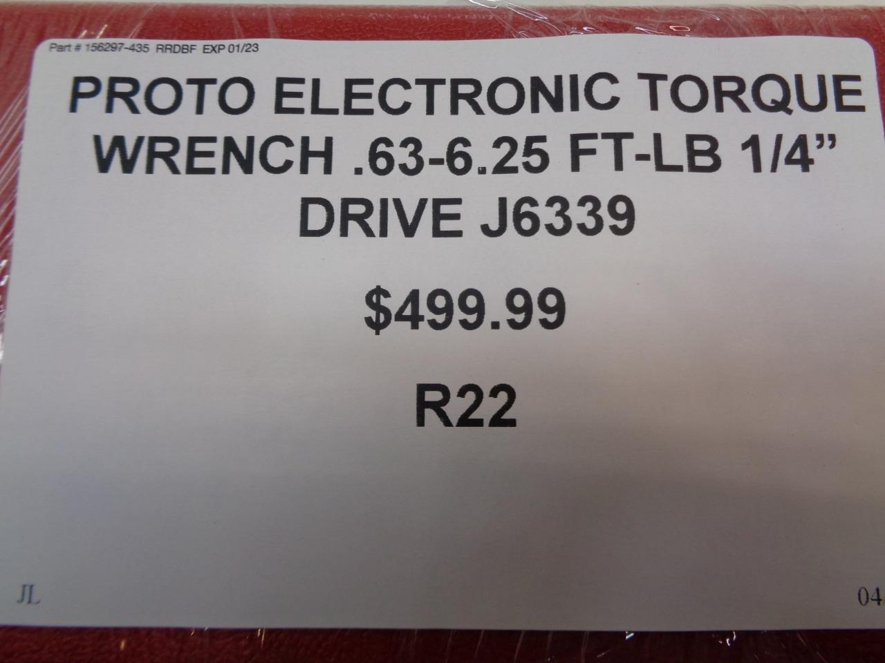 PROTO ELECTRONIC TORQUE WRENCH .63-6.25 FT-LB 1/4" DRIVE J6339 R22