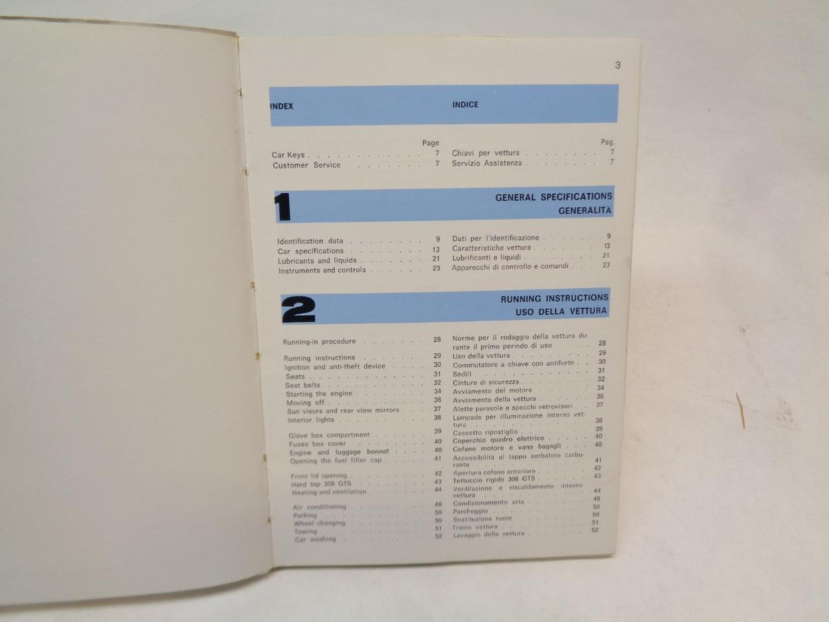 USED GENUINE Ferrari 1978 308 GTB/GTS Owners Manual Set R31 T1