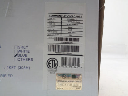 ELITE CAT6 STRANDED CM 24AWG UTP 550MHz 1000' BULK NETWORKING CABLE TPM2404N70BU