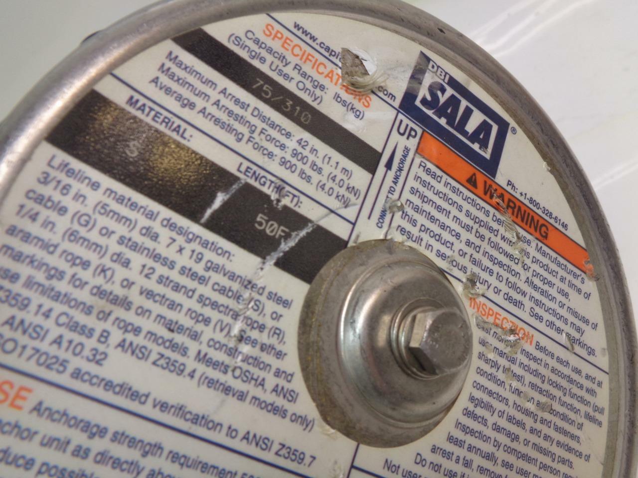 USED DBI-SALA RETRACTABLE LIFELINE 50 FT 340340 (MANUFACTURED AUGUST 2012) H2