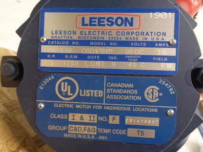 NEW LEESON 1/3HP 1750RPM 56C TENV 90VDC MOTOR 118015.00 R33