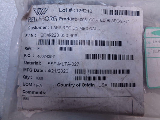 NEW TRELLEBORG .005" 1000 COATED BLADES -2.75" ERM-223 330 306 R10TD
