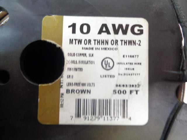 INSULATED WIRE 10 AWG SOLID COPPER SLK 600V 500 FT BROWN COAT R32