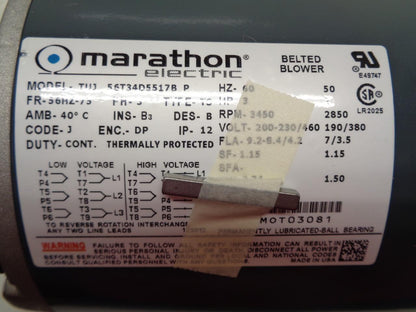 MARATHON ELECTRIC BELTED BLOWER TUJ 56T34D5517B 3HP 200-230/460V NEW I2
