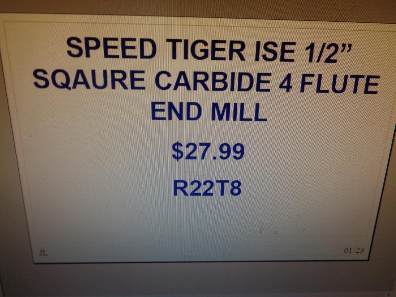 SPEED TIGER ISE 1/2" SQUARE CARBIDE 4 FLUTE END MILL R22T8