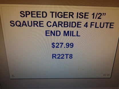 SPEED TIGER ISE 1/2" SQUARE CARBIDE 4 FLUTE END MILL R22T8