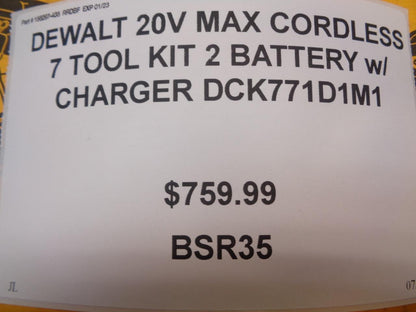 DEWALT 20V MAX CORDLESS 7 TOOL KIT 2 BATTERY w/ CHARGER DCK771D1M1 BSR35