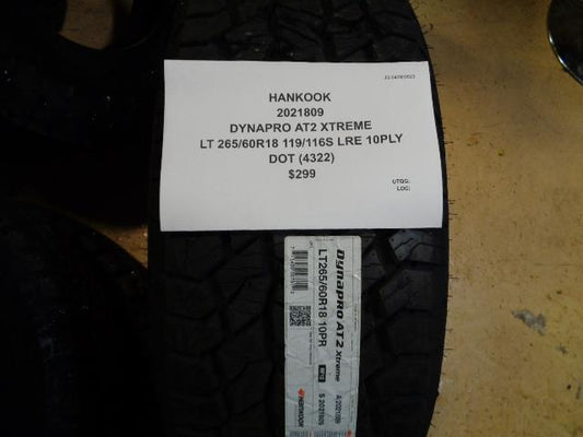 1 HANKOOK DYNAPRO AT2 EXTREME LT 265 60 18 119/116S LRE 10PLY 2021809 TIRE BQ2