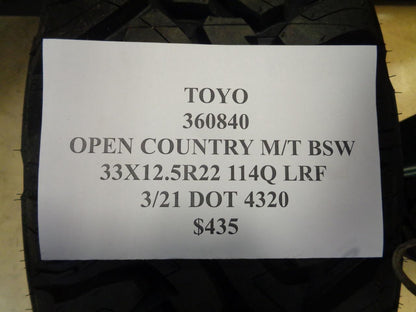 TOYO OPEN COUNTRY M/T BSW LT 33 12.5 22 114Q LRF 12PLY TIRE 360840 BQ2